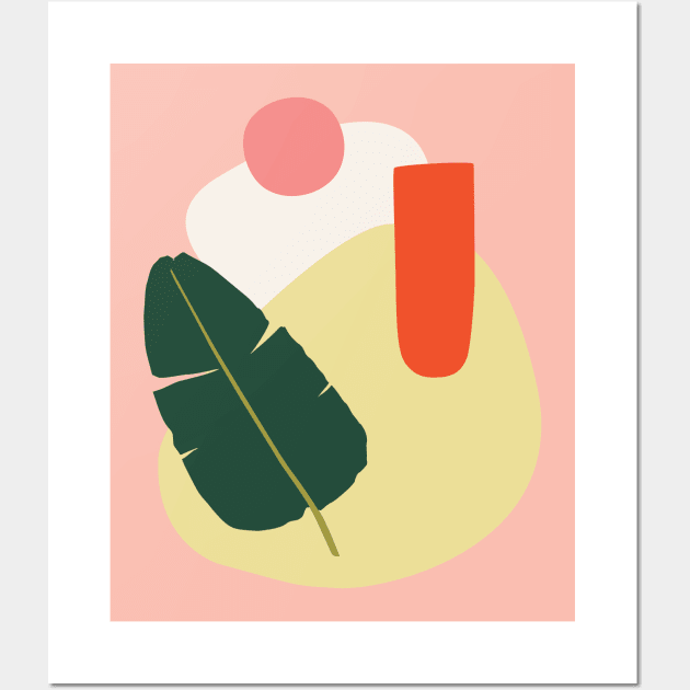 Minimalism abstract forms with tropical babana leaf and peach colors Wall Art by NOSSIKKO